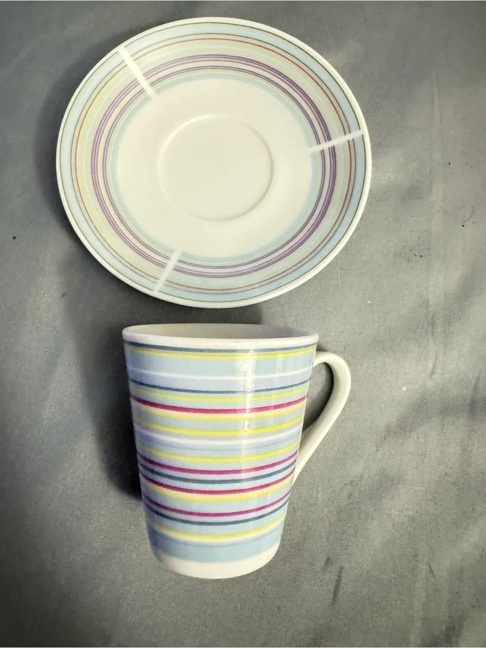 Pastel Striped Espresso Cup and Saucer Set - Green, Pink, Blue, Purple